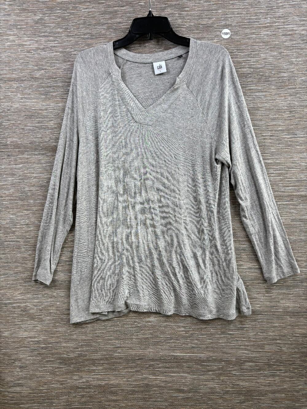 Cabi Tunic Top Womens Size L Heathered Gray Long Sleeve V-Neck Stretch